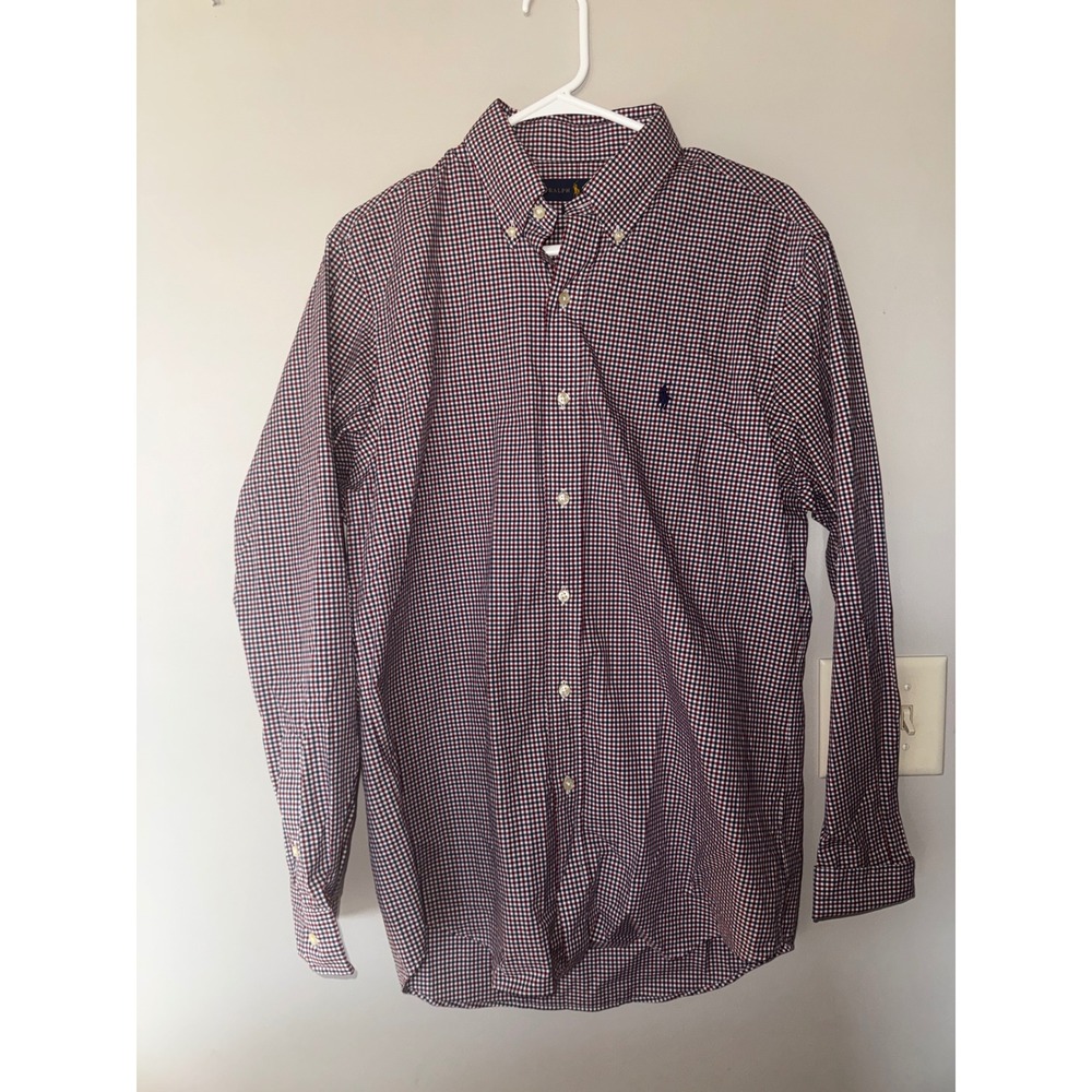 Polo Ralph Lauren Mens Classic Fit Gingham Button Down Shirt Red Blue White M